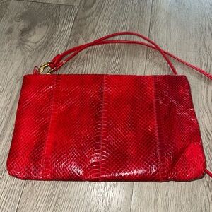 Vintage Lipstick Red Snake Skin Leather Mod Clutch Purse